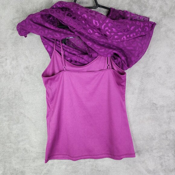 Women's 2pc WHBM Purple Leopard Burnout Sheer Overlay Blouse Top & under tank S - Picture 9 of 10